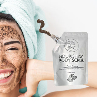 Nuez Acres Pecan Nourishing Body Scrub – Exfoliant hydratant à l’huile naturelle de noix de pécan pour une peau douce et lumineuse