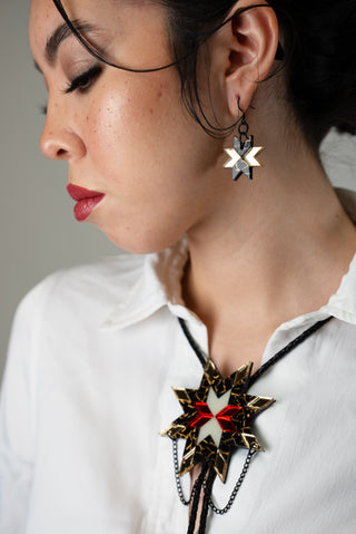 Star Blanket Bolo Tie // Pottery, Gold Mirror, Red Mirror and Ivory