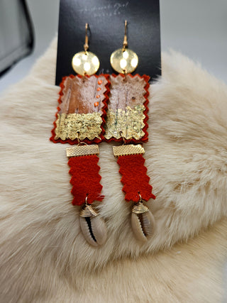 Birchbark and Moosehide Shell Drop Earrings