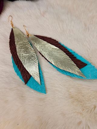 Moosehide Leather Feather Drop Earrings