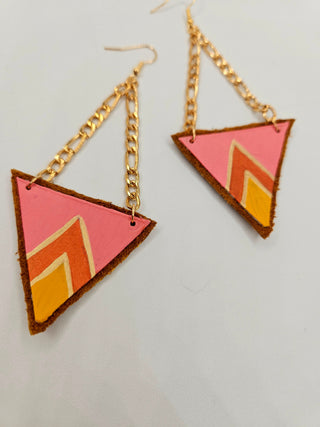 Moosehide Geometric Painted Rawhide Parfleche Earrings