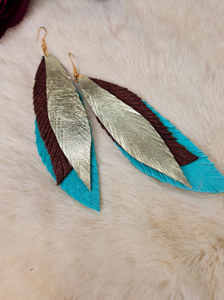 Moosehide Leather Feather Drop Earrings