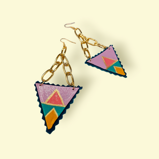 Moosehide Geometric Painted Rawhide Parfleche Earrings