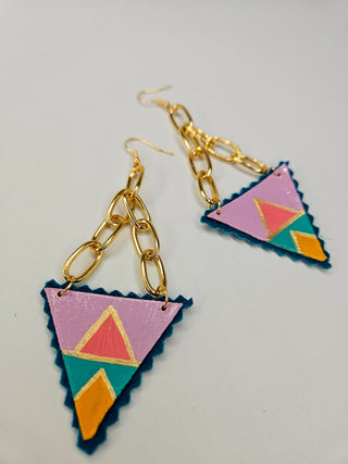 Moosehide Geometric Painted Rawhide Parfleche Earrings