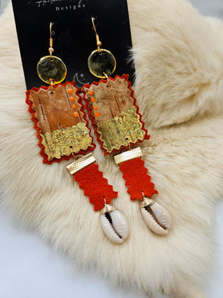 Birchbark and Moosehide Shell Drop Earrings