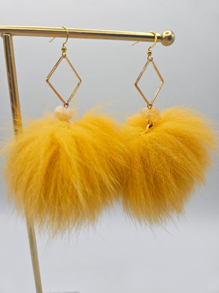 Fox Fur Pom Drop Earrings