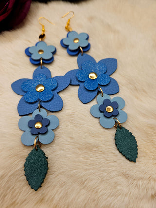 Flower Leather Shoulder Duster Earrings